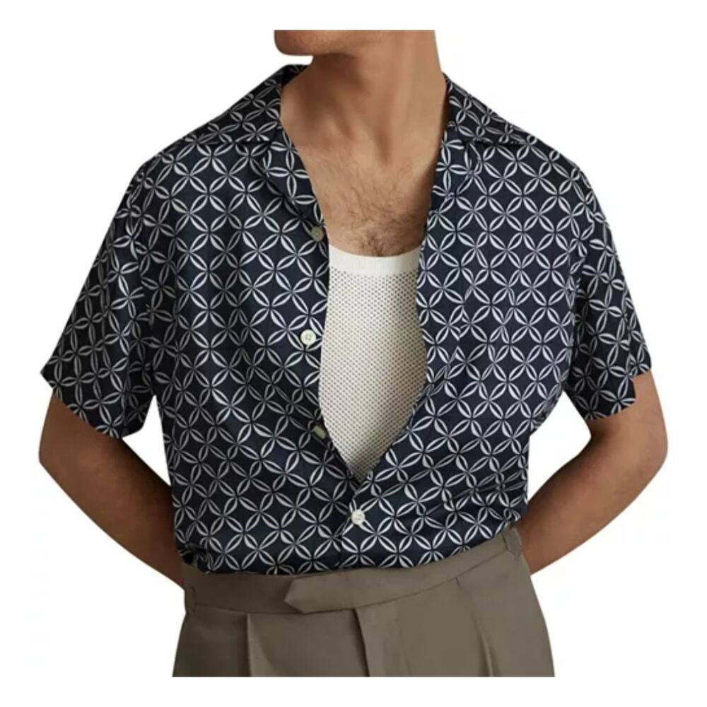 REISS Men's Tintipan Cuban Short Sleeve Shirt Sz S| Luxury Resortwear Relaxed